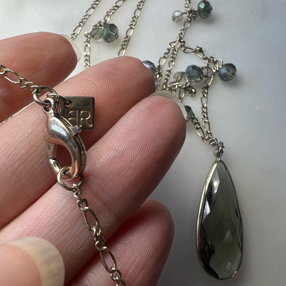 Banana Republic Teardrop Faceted Pendant Necklace Blue Crystal Beaded Chain - Picture 5 of 6